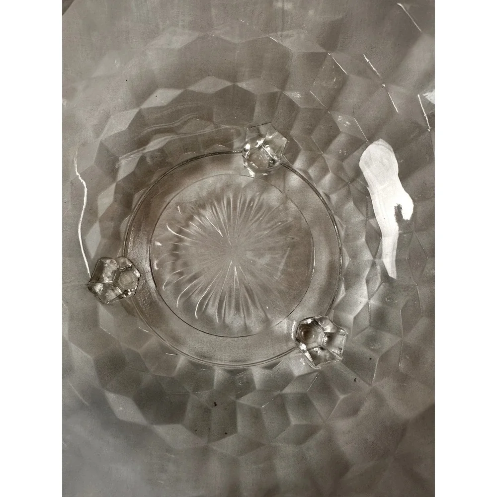Indiana Glass Whitehall Clear Footed Bowl 10 Inch Cubist‎ Geometric Vintage